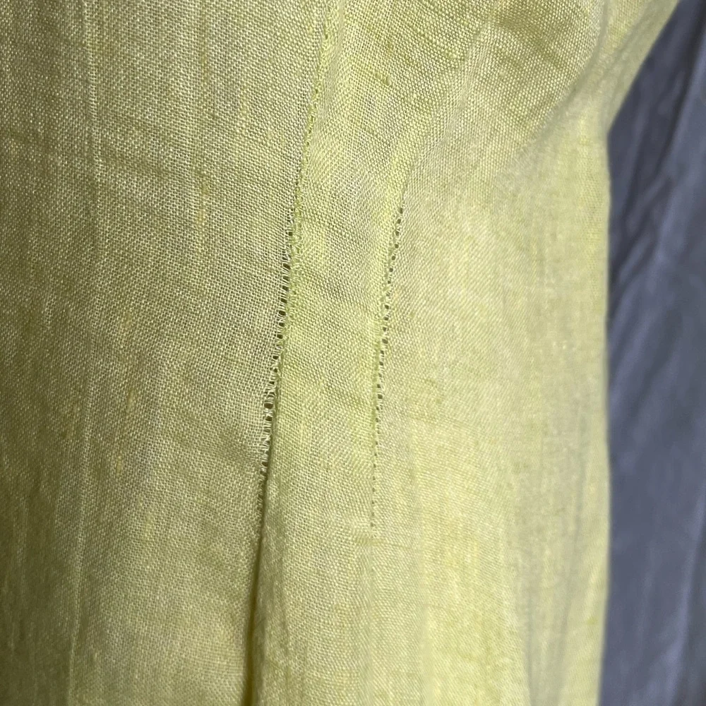 Flax Linen Lime Green Chartreuse Sleeveless Three Button Maxi Dress Size Large - Picture 11 of 16